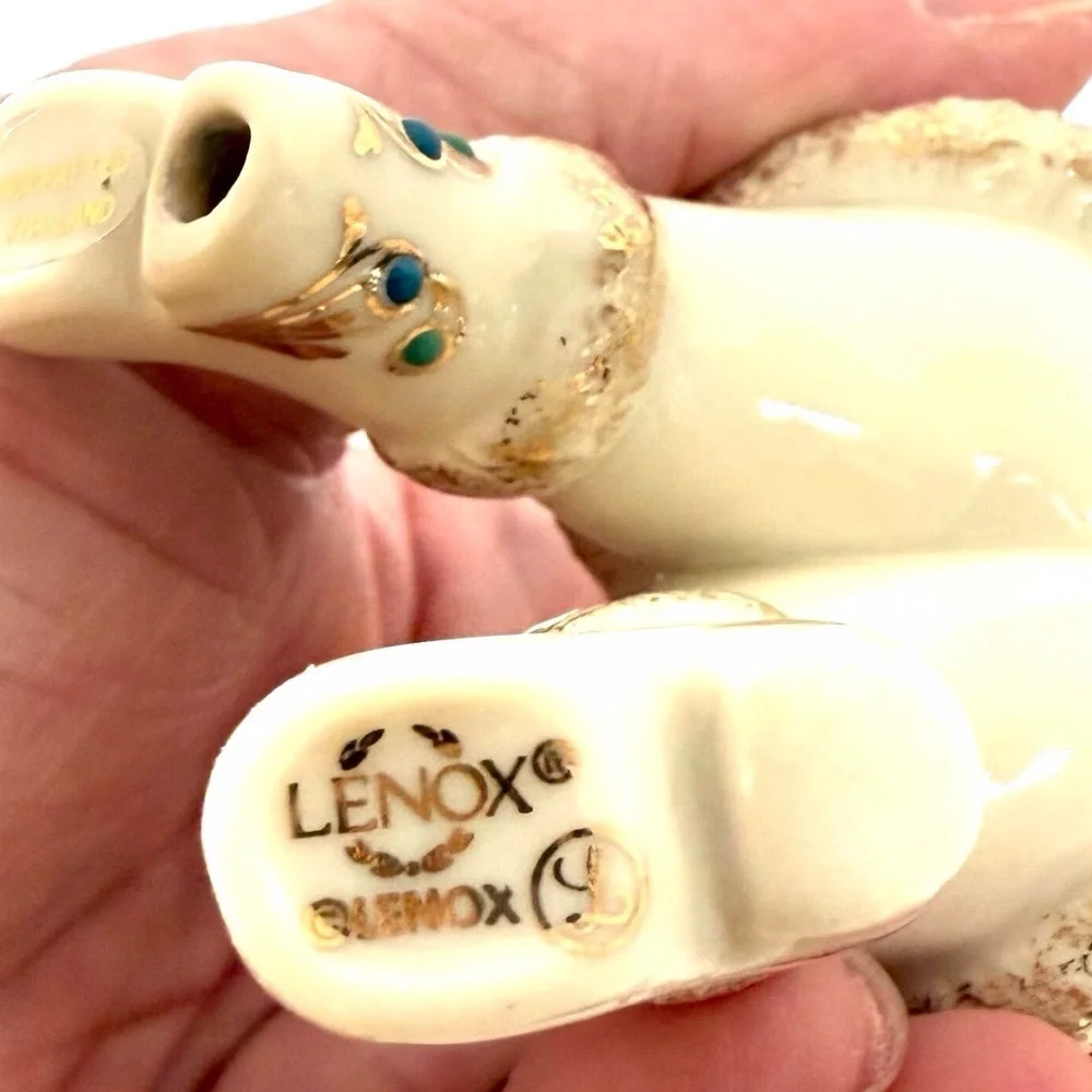 Lenox Vintage Santa & Teddy Festive Ornament in Cream/Gold Christmas Holiday EUC